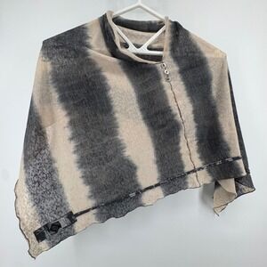 K.d. Spring Poncho Wrap Women OS Grey Tie Dye Asymmetrical Button Art to Wear‎